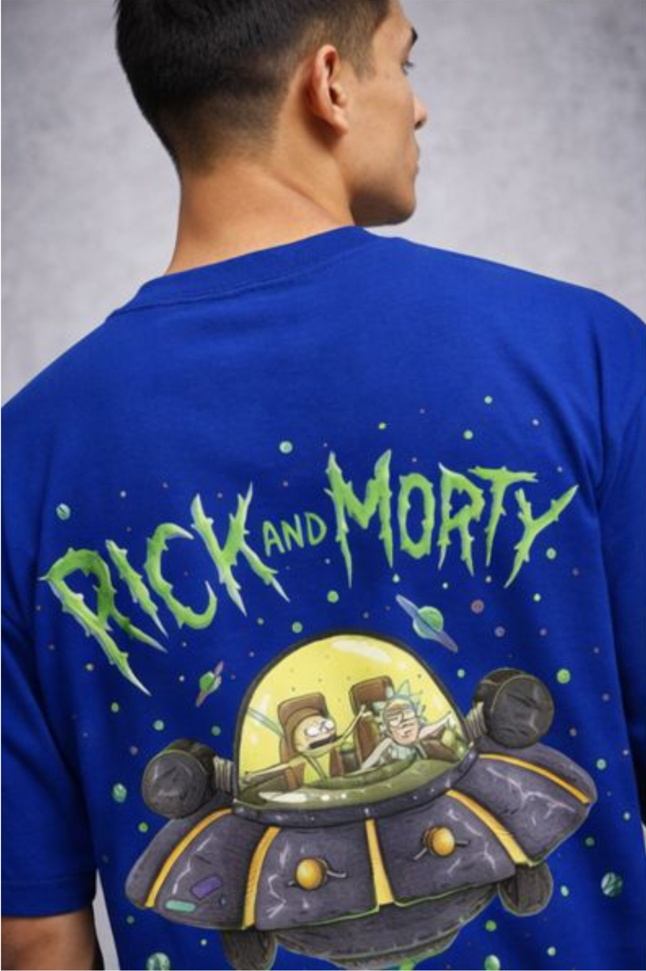 Rick and Morty Spaceship Graphic T-Shirt – Blue Oversized Streetwear Tee