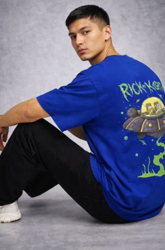 Rick and Morty Spaceship Graphic T-Shirt – Blue Oversized Streetwear Tee