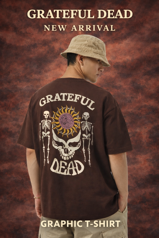 THE RITUAL Grateful Skull Graphic Oversized T-Shirt – Premium Brown Streetwear