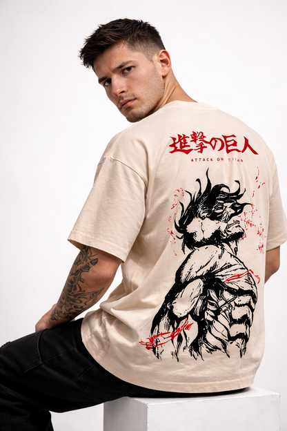 THE RITUAL “Titan Rage” Back Graphic Oversized T-Shirt – Sand Beige