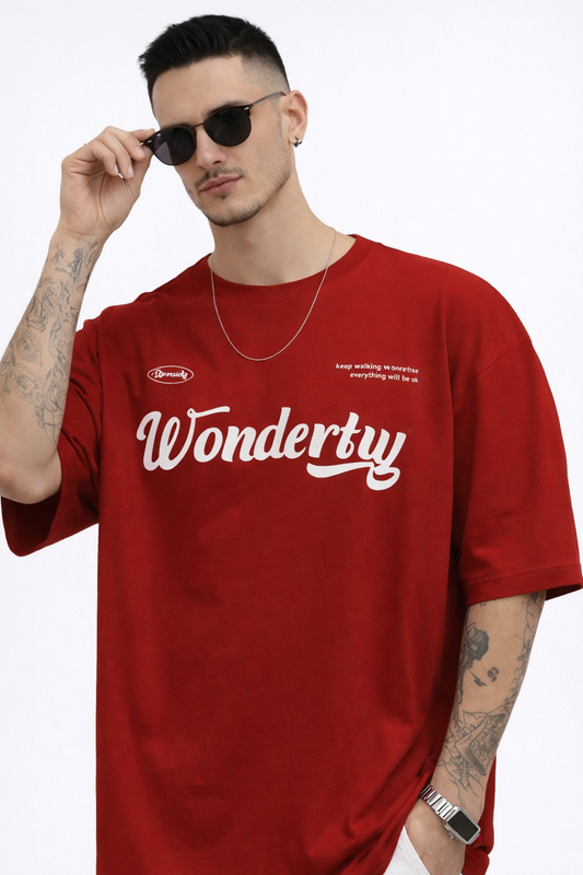 THE RITUAL Wondertry Typography Oversized T-Shirt – Premium Red Streetwear