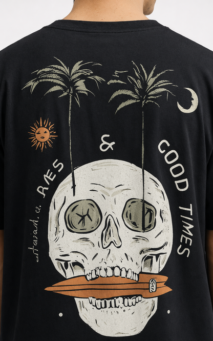 THE RITUAL “Sun & Skull” Graphic Oversized T-Shirt – Premium Black Streetwear