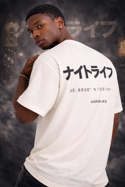 THE RITUAL Tokyo Signal Japanese Typography Oversized T-Shirt – Premium Urban White Streetwear