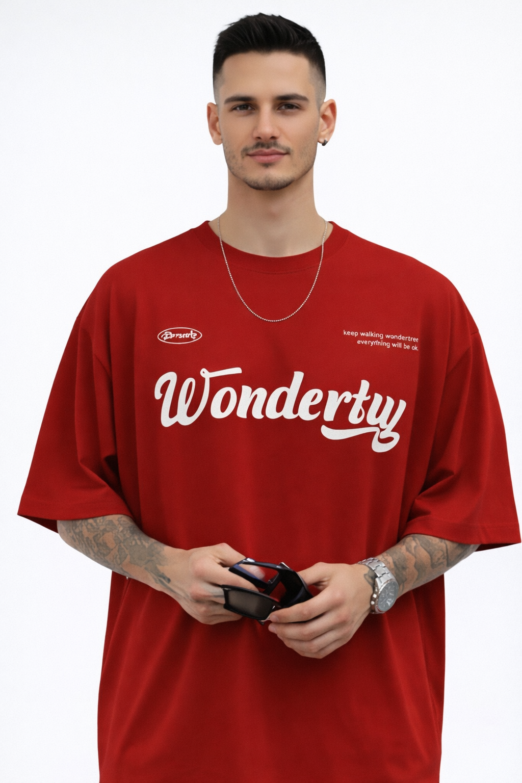THE RITUAL Wondertry Typography Oversized T-Shirt – Premium Red Streetwear