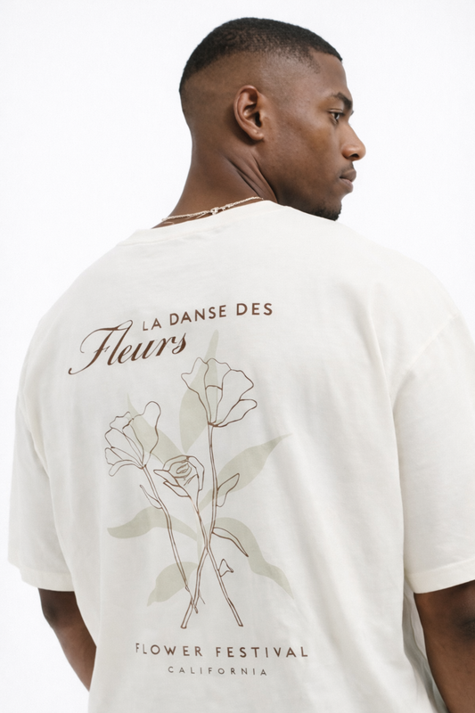 THE RITUAL Floral Line Art Oversized T-Shirt – Premium Cream Streetwear