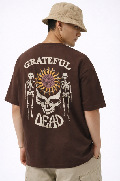 THE RITUAL Grateful Skull Graphic Oversized T-Shirt – Premium Brown Streetwear