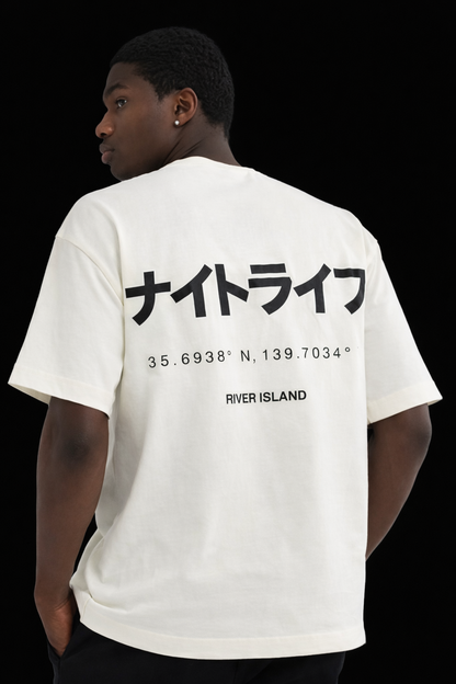 THE RITUAL Tokyo Signal Japanese Typography Oversized T-Shirt – Premium Urban White Streetwear