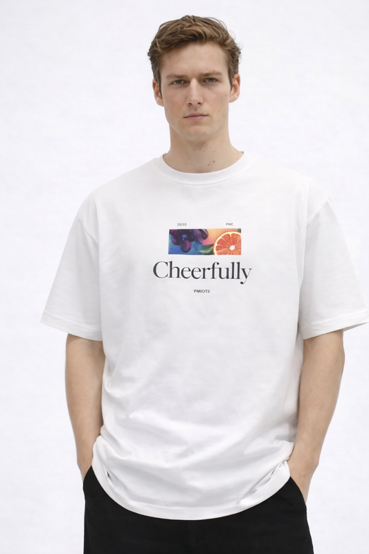 THE RITUAL Cheerfully Typography Oversized T-Shirt – Premium White Streetwear