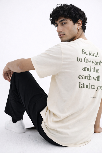 THE RITUAL Be Kind To The Earth Typography Oversized T-Shirt – Premium Cream Streetwear
