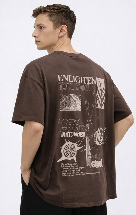 THE RITUAL Enlighten Your Soul Graphic Oversized T-Shirt – Premium Brown Streetwear