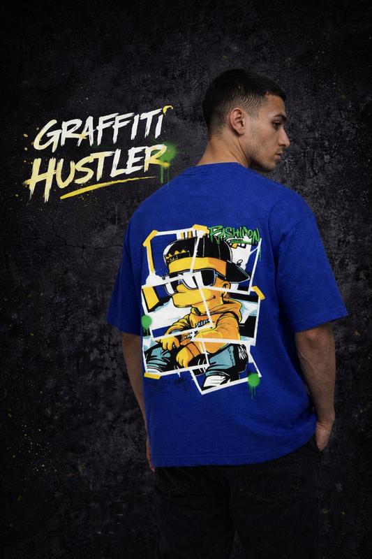 THE RITUAL – Graffiti Hustler Graphic t shirt Oversized T - BLUE OVERSIZED T Shirt