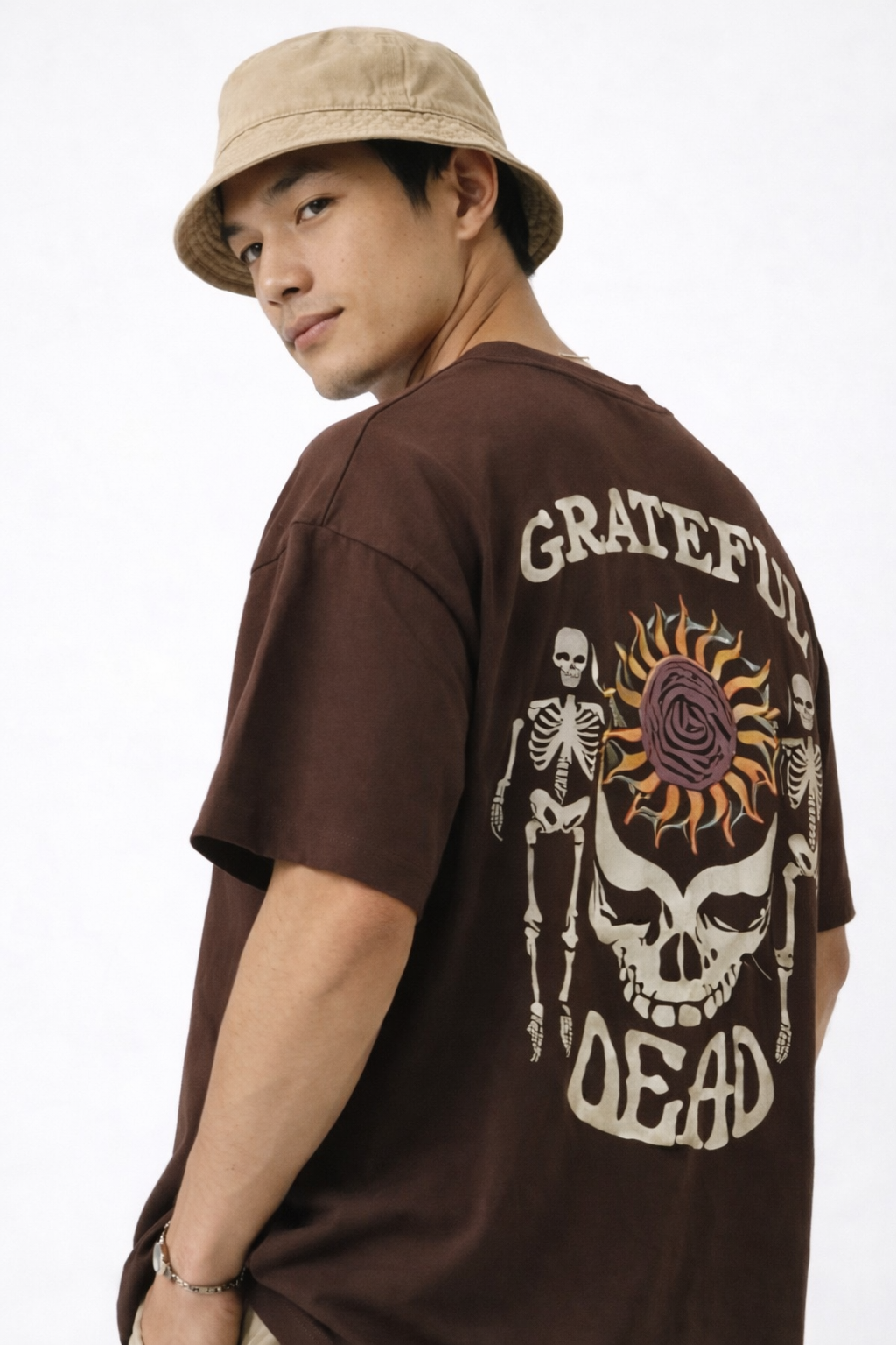 THE RITUAL Grateful Skull Graphic Oversized T-Shirt – Premium Brown Streetwear